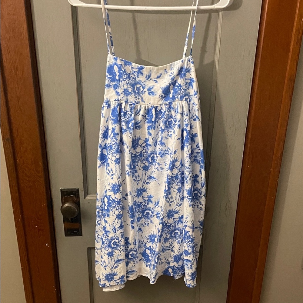 Olivaceous Blue and White Floral Mini Dress